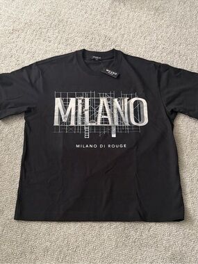 Milano Di Rouge Black Tee with White Milano Graphic